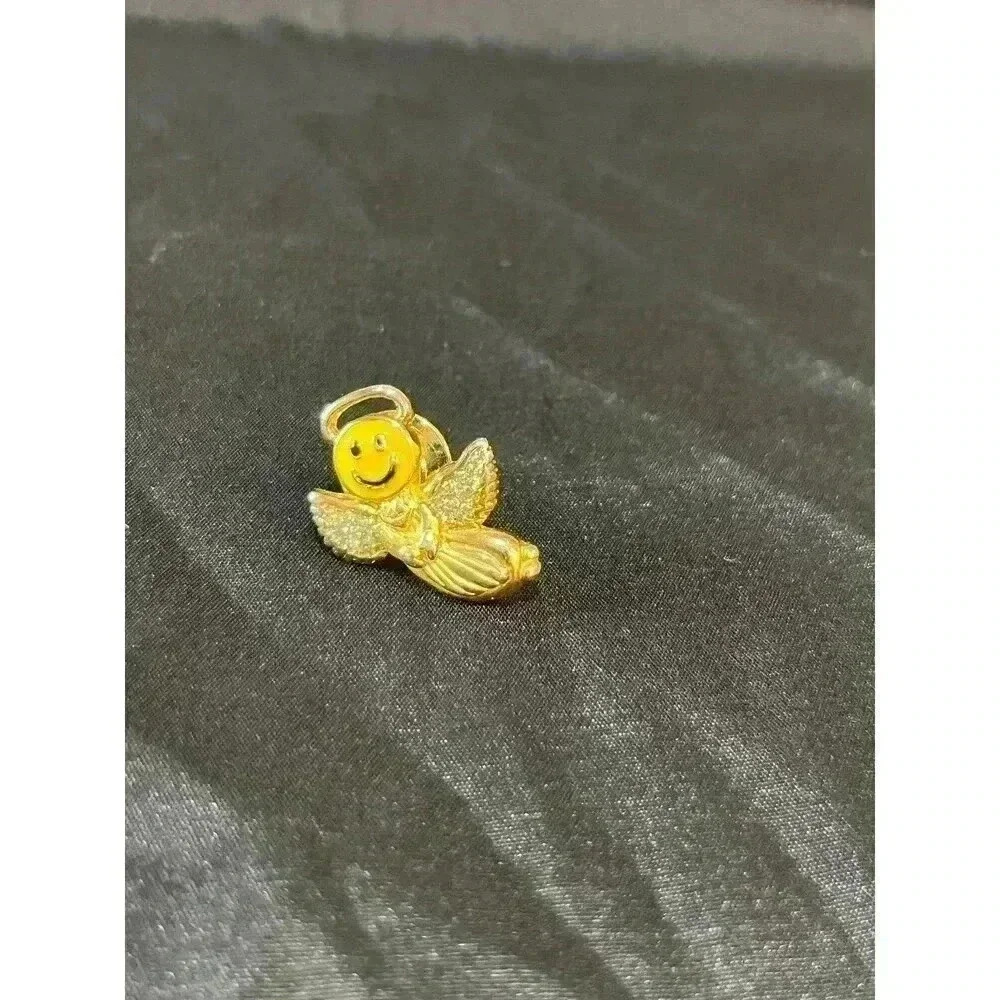 Vintage Smiley Face Heavenly Angel Gold Tone Enamel Lapel Pin‎